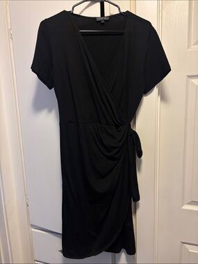 Black Wrap-Style Short Sleeve Dress
